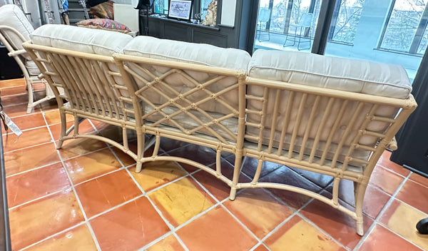 Ficks Reed Mid Century Modern Bamboo Rattan Sofa, Chair and Ottoman