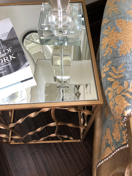 Square Mirrored Brass Side Table