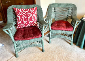Pair of Green Wicker All Weather Chairs