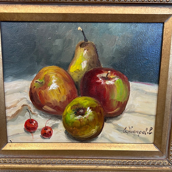Original Still Life Oil Painting - Pear, Apple and Cherries