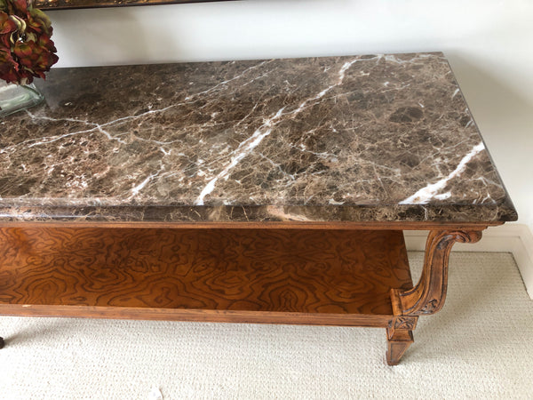 JEFFCO Burled Walnut and Marble Console Table